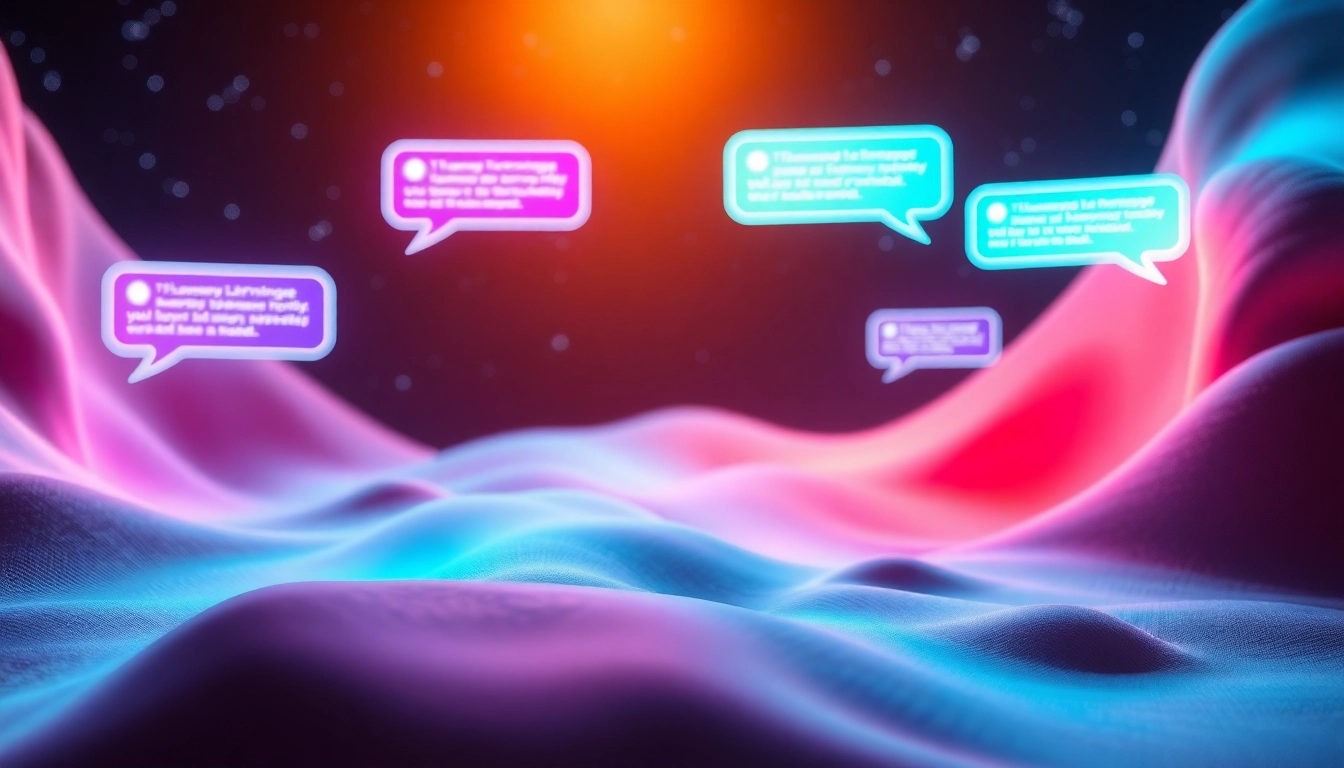 A digital landscape of an AI chat interface with colorful chat bubbles.