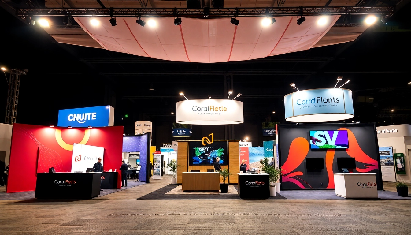 Trade show displays capturing professional booth setups with vibrant signage and engaging designs for maximum customer attraction.