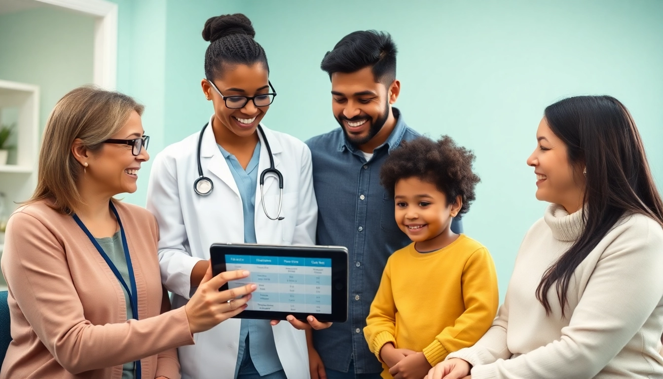 Affordable private health insurance: a family planning with an advisor comparing plans.
