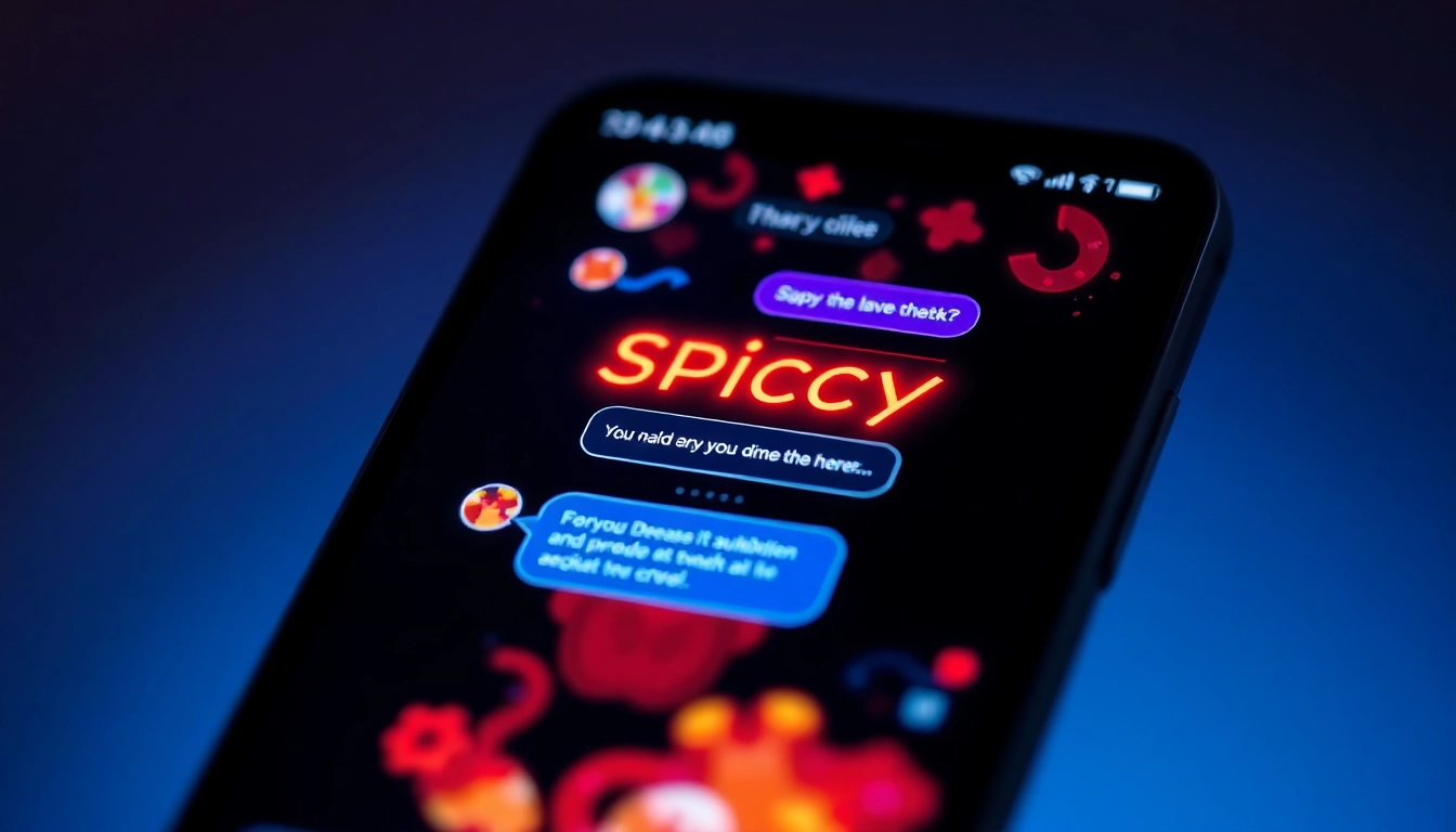 Engaging Spicy AI Chat conversation on a smartphone with vivid visuals and vibrant neon elements, showing immersive roleplay in action for users seeking fun and realistic interactions.