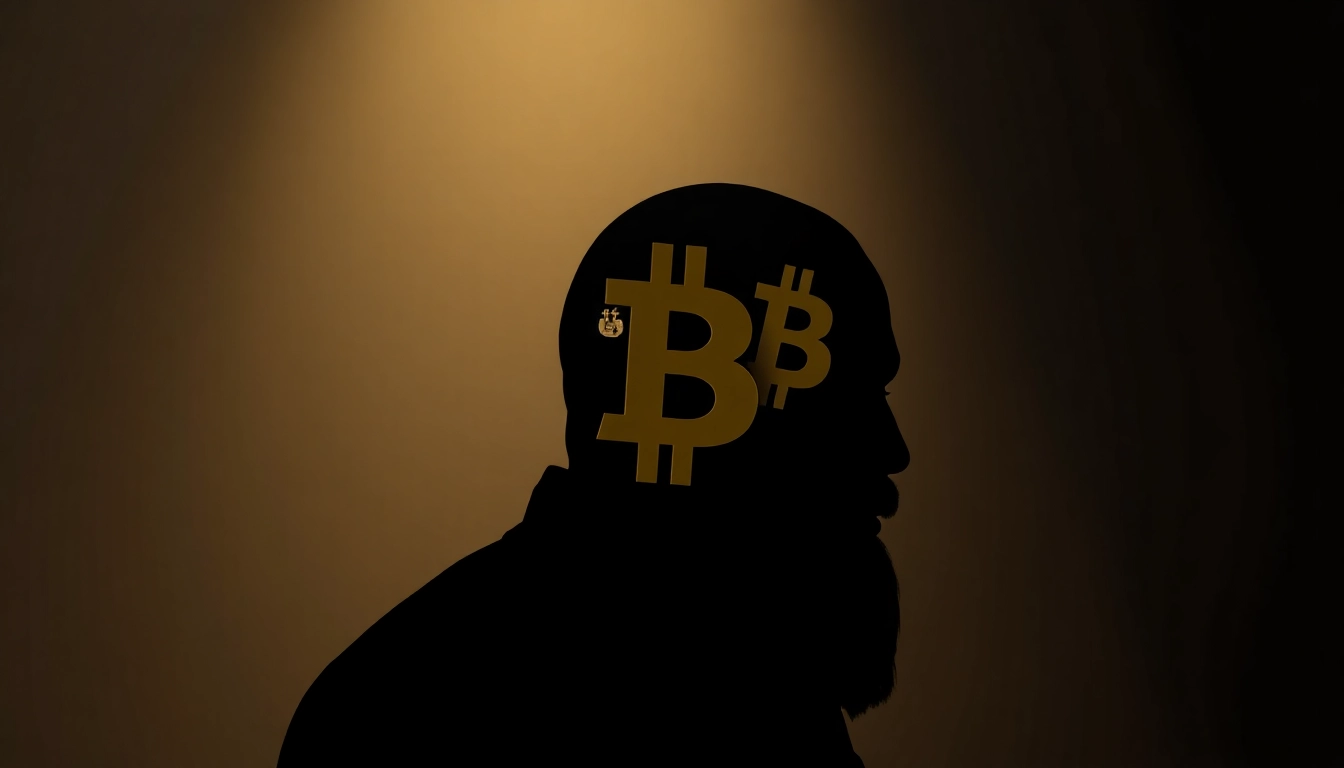 Satoshi Nakamoto's silhouette reveals the enigmatic creator of Bitcoin, symbolizing innovation and secrecy.
