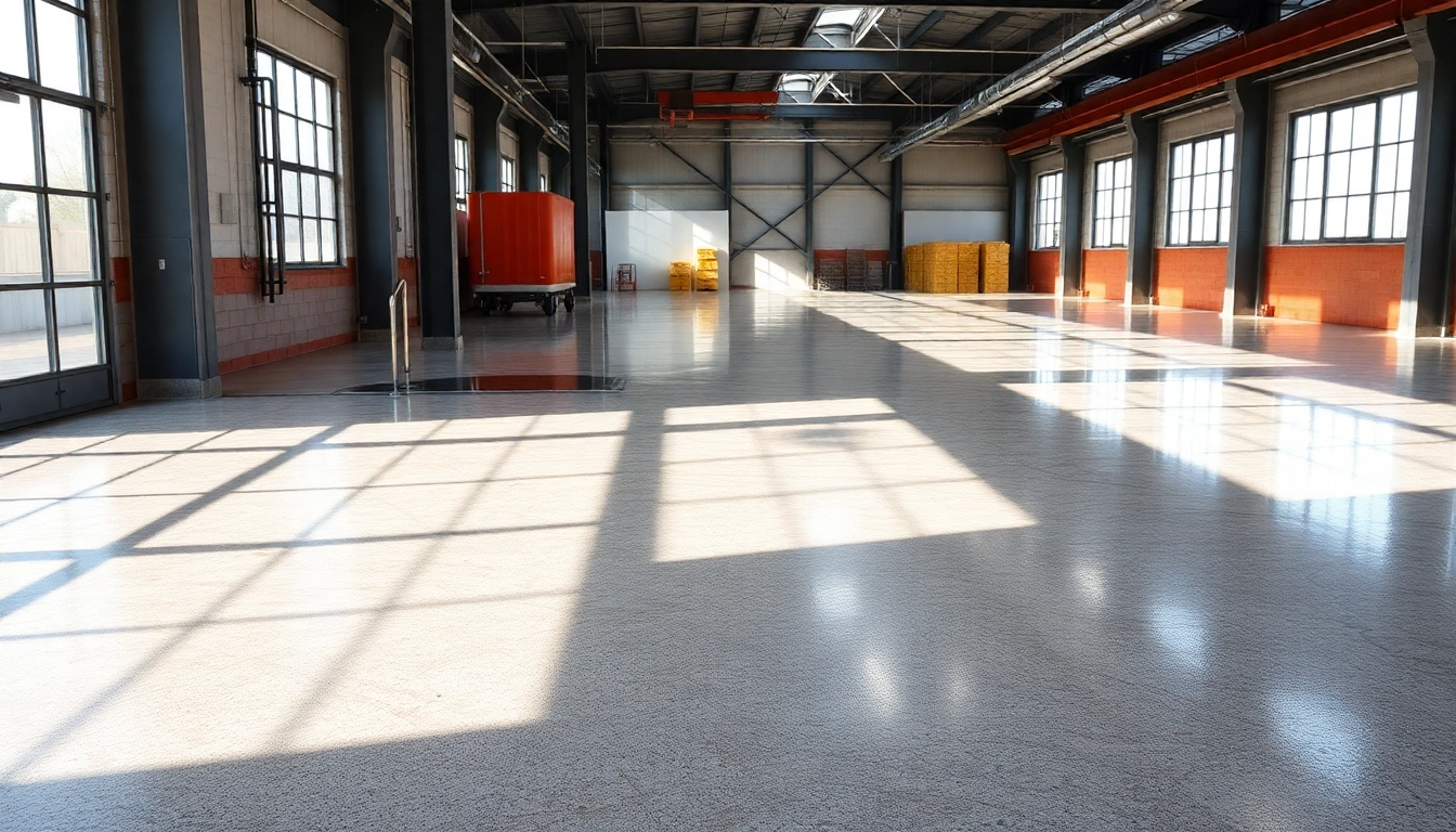 High-quality epoxy resin floor being polished in a bright commercial setting, demonstrating